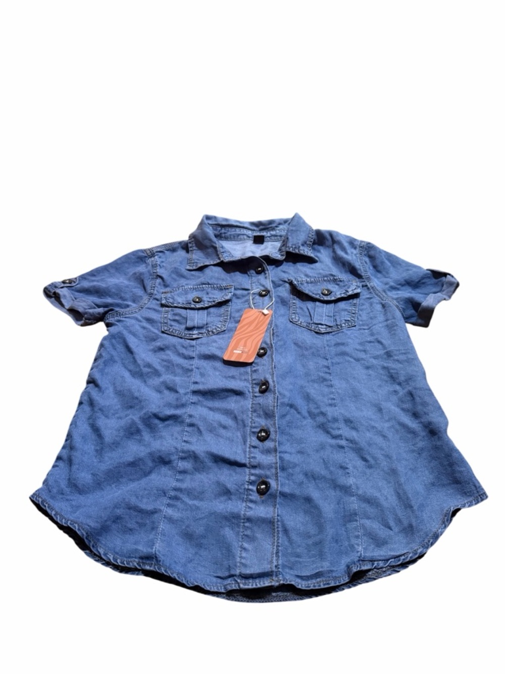 SHEIN Blue Short-Sleeve Denim Button-Down Shirt - Picture 3 of 6